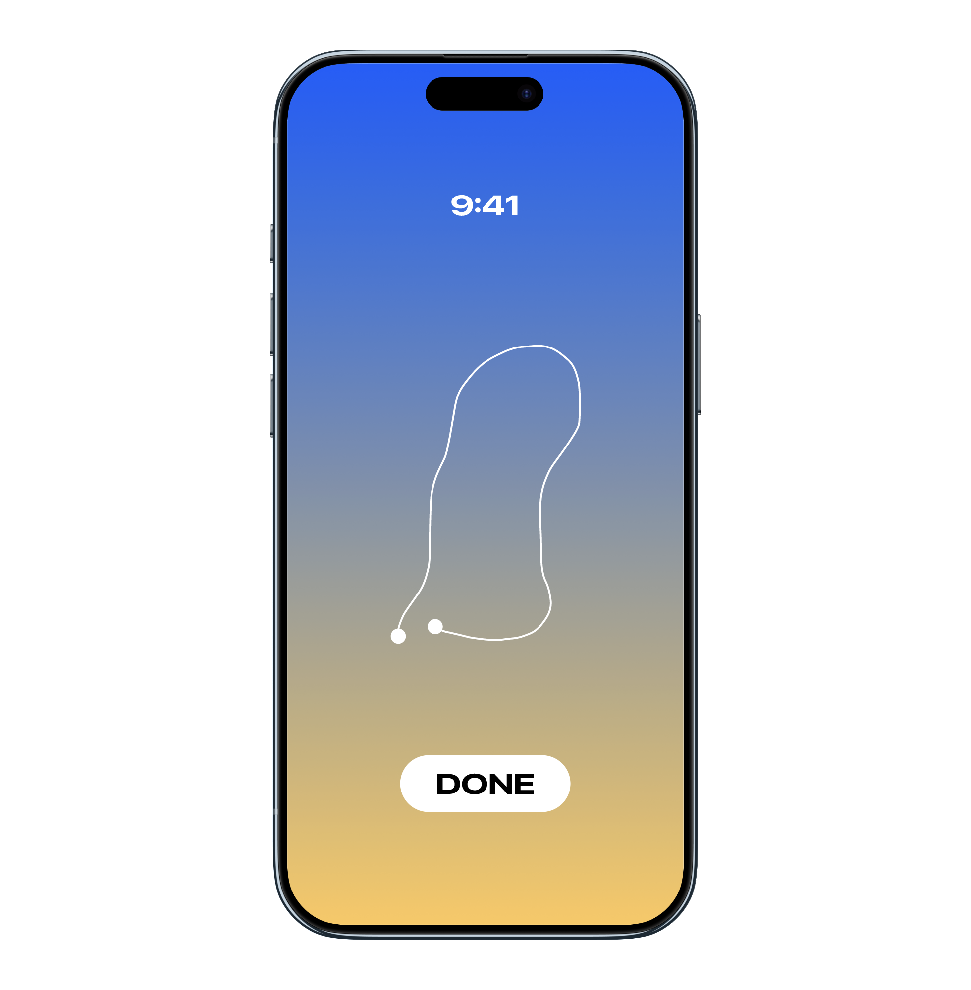 iRun app showing a running route on a blue and yellow gradient