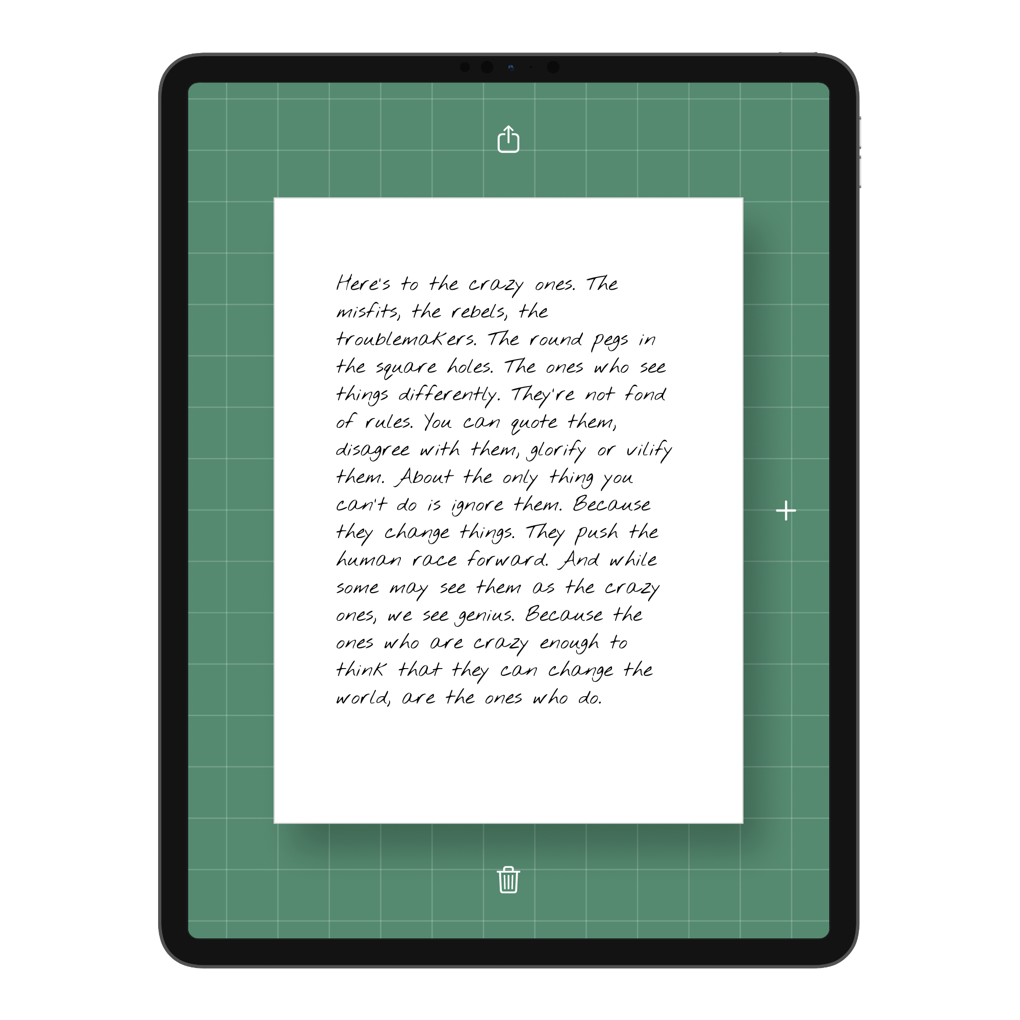 Script handwriting app on a tablet
